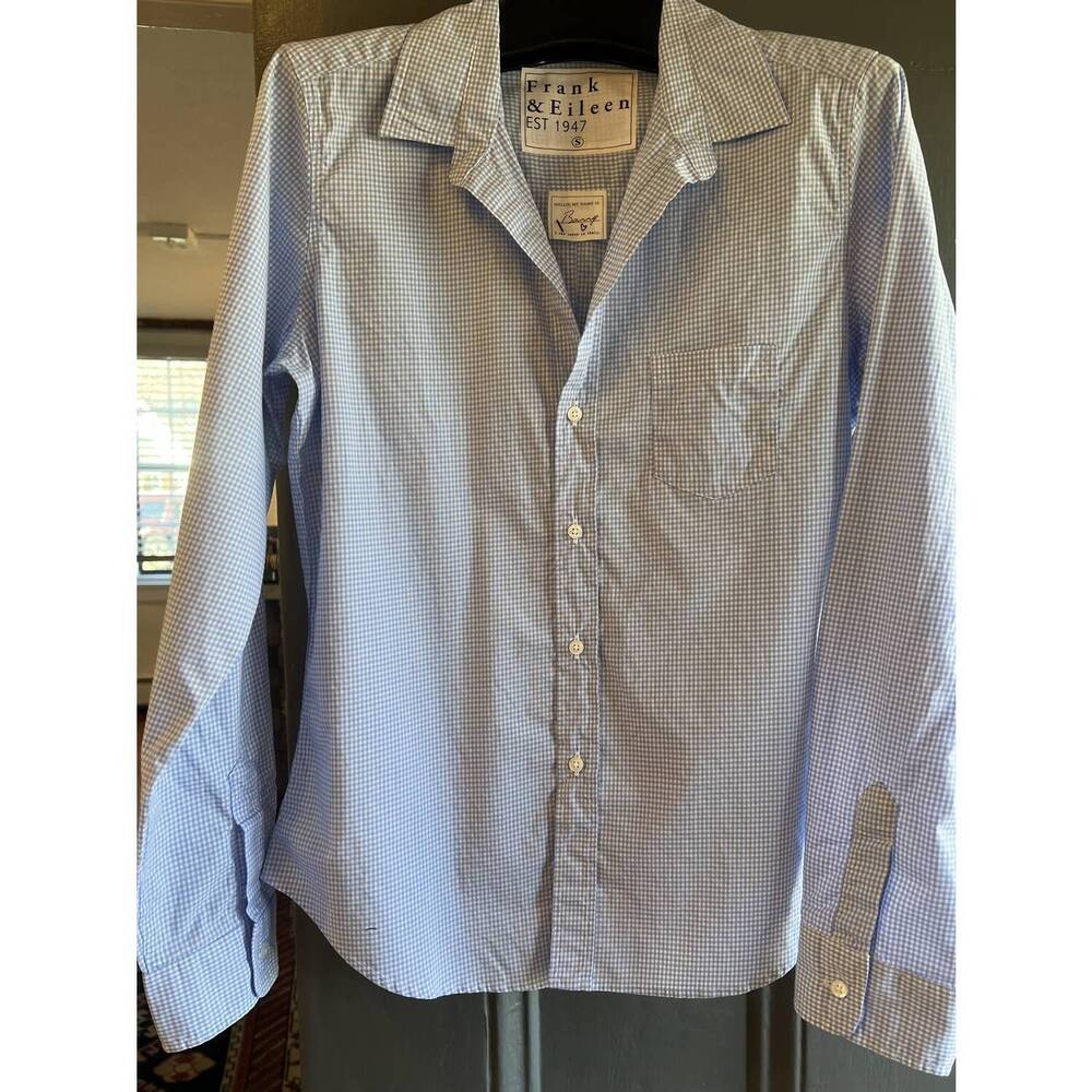 NEW FRANK & EILEEN women's barry tailored button up shirt in multi blue stripe - Picture 3 of 4